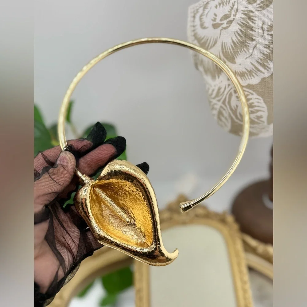 Zara Statement Gold Calla Lily Choker Necklace